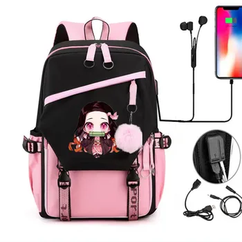 Anime Batohy pre Chlapca, Dievča, Black Kawaii Školské tašky pre Teenager Plátno Prenosný počítač Späť Pack Ženy Batoh