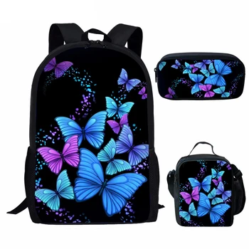 Motýľ Batoh pre Školské Deti, Dievčatá Knihy Tašky 3ks/Nastaví Batoh Žien Cestovné Bagpack Deti Schoolbags