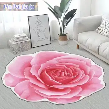 Obývacia Izba 3D kvetov Vytlačené Poschodí Fleece Koberec pre Rohože Domova Kolo Dvere, Koberce Vody Absorpčné Jóga Podložky