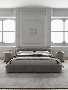 Technológie textílie posteľ, jednoduchý a moderný taliansky matný textílie posteľ, bukové masívne drevo mäkké pack manželská posteľ