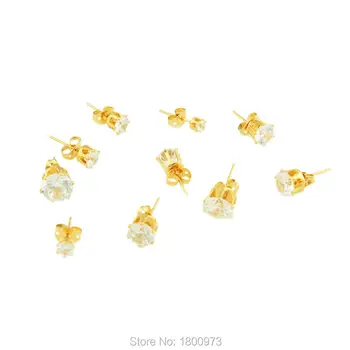 Adixyn Veľkoobchod 4 mm 5 mm 6 mm 7 mm 8 mm Stud Earring18K Zlatá Farba Crystal Clear Náušnice Pre Ženy/GirlsParty Módne Šperky