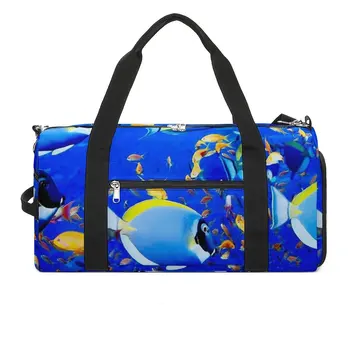 Tropická Morská Športové Tašky Farebné Ryby Tlač Cestovné tašky s Obuv Zábavné Kabelky Mužov Vzor Oxford Fitness Bag