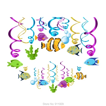 30pcs/nastaviť Farebné Morské Ryby Tému Narodeninovej Party Pozadia Dekorácie, Závesné Swirls Strop Špirála Baby Sprcha Strana Dodávky
