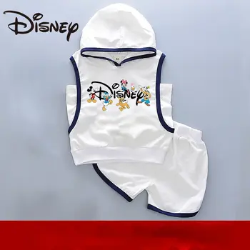 Disney Mickey Mouse Deti letné oblečenie Bavlna Vesta s Kapucňou Farby bez Rukávov Pre Dievčatká Dve Šaty, Vesta+ Šortky Sady