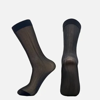 Pánske Priesvitné Pančuchy Elastické Polyester Hebké Ponožky Solid Black Uprostred Trubice Formálne Business Pančuchy pre Mužov