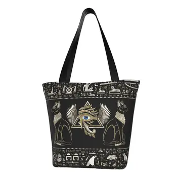Egyptský Mačky Hieroglyfy Potraviny Nákupní Taška Plátno Shopper Ramenný Tote Tašky Veľkú Kapacitu, Egypt Eye Of Horus Kabelka