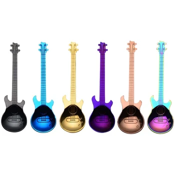 Gitara Kávových Lyžičiek 6-Pack Tvorivé Roztomilý Lyžice Nehrdzavejúcej Ocele Lyžičky V Tvare Gitary (Multi-Color)