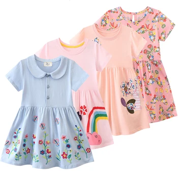 Baby Dievčatá Bežné Šaty, Oblečenie Bavlna Kvetina Tlače Vyšívané Krátke Rukávy Šaty Krásne Deti Letné Vestidos na 2 až 8 rokov