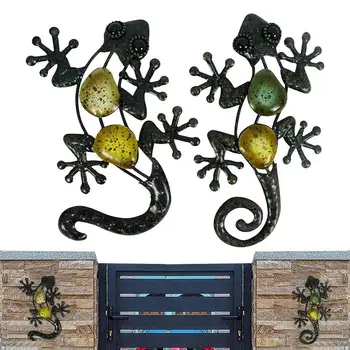 Matal Lizardd Wall Art Závesné Kovové Geckoo Socha Multifunkčné Stenu Dekor S 2 Háčiky 2 Ks Vonkajšie Železa Stena Umenie Na Izbu