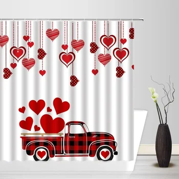 Valentína Sprchový Záves Červená v Tvare Srdca Rose Romantická Láska Milovníkov Pár Kreatívnych Kúpeľňa Dekorácie Textílie Opony