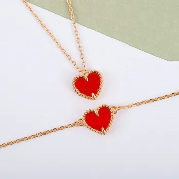 Letné nové ružové zlato Srdce náhrdelník Žien Náramok, náušnice, Módne, luxusné značky šperky set strana, Valentína darček