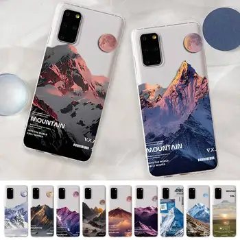 Západ slnka Mesiac Sneh na Horských Telefón puzdro pre Samsung S10 S20 lite S21 plus pre Redmi Note8 9pro pre Huawei P20 Jasné Prípade