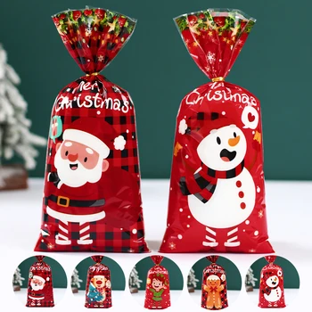 25/50/100ks Santa Claus Snehuliak Candy Tašky Plastové Vianočné Darčekové tašky Veselé Vianočné Ozdoby 2023 Noel Darčeky na Nový Rok 2024