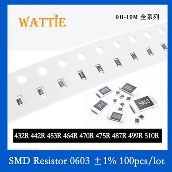 SMD Rezistora, 0603 1% 432R 442R 453R 464R 470R 475R 487R 499R 510R 100KS/veľa čip odpory 1/10W 1,6 mm*0.8 mm