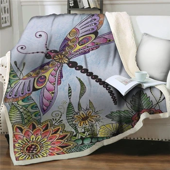Farebné Dragonfly Maliarske Umenie 3D Kvetina Tlače Plyšové Hodiť Sherpa Fleece prehoz cez posteľ Deka Home posteľná bielizeň Piknik Mäkké Teplé Deky