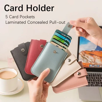 Móda Ženy Prenosný Mini Card Peňaženky Vytiahnuť-Out, Typ 5 Kartu, Vrecko Pu Kožené Peňaženky Laminované Skryté Id Držiteľa Karty Pre Mužov