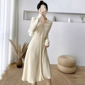 Ženy Retro Klesnutie Dlhý Sveter Pletené Šaty kórejský Svadobný Hosť Žena Šaty Módne Oblečenie Elegantné Strany Ponúkajú Y2k