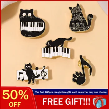 Roztomilý Piano Black Cat Smalt Pripnúť Na Oblečenie, Batohy Metalico Brošne Anime Šperky Ženy, Mužov, Doplnky Japonských Vtipné Darčeky