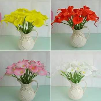 Domáce dekorácie 5 ks Pack Kala Lily Svadobné Svadobné Kytice Latex Skutočný Dotyk Umelých kvetinových Dekorácií, Umelých & Sušené Kvety