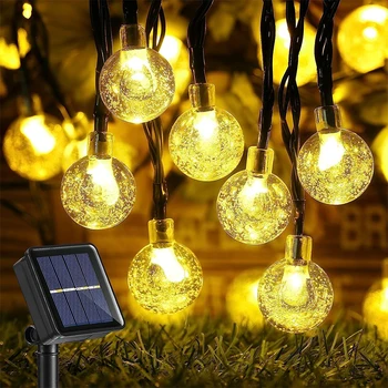 Solárne String Svetlá Vonkajšie Crystal Víla Svetlo Chritmas Garland 8 Režimov Nepremokavé Terasa Svetlo na Garden Party Decor