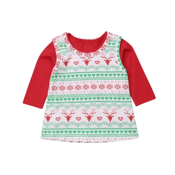 Novorodenca Baby Girls Vianočné Dlhý Rukáv T-Shirt+ Tutu Šaty 2 KS Oblečenia Nastaviť Veľkosť 0-3T