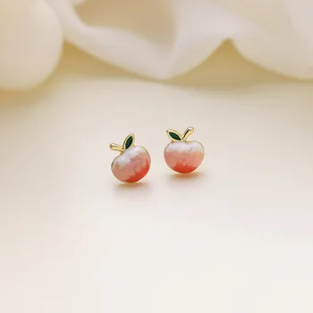 Kórejský Sladké Ružové Smalt Broskyňa Malé Náušnice pre Ženy, Zlatá Farba Zliatiny Ovocie Stud Náušnice Vyhlásenie Šperky Pendientes 2023