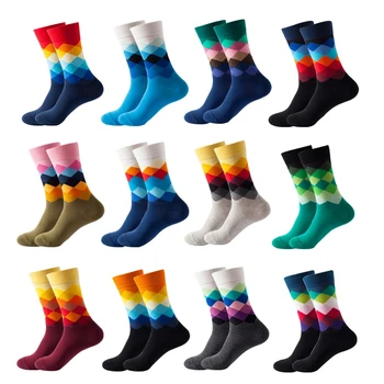 Pánske Šťastný Polovice dĺžky Ponožky Bavlna Diamond Mriežky Bežné Ponožky Priedušná Multi Color Fun Ponožky Business pánske Vysoko Kvalitné Ponožky
