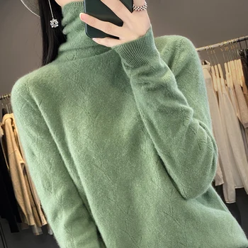 Jueqi cashmere sveter žien hromadiť golier pulóver vysoká krku sveter 100% čistá vlna base YSN-342