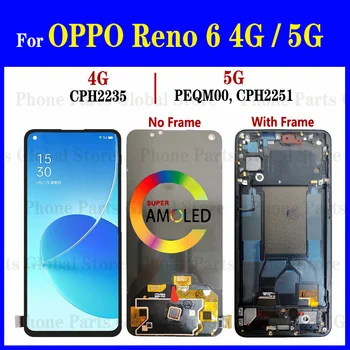 LCD S Rámom Pre OPPO Reno 6 5G CPH2251 Displej 4G CPH2235 Obrazovky Dotykového Snímača Digitalizátorom. Montáž Reno6 PEQM00 lcd Náhradné