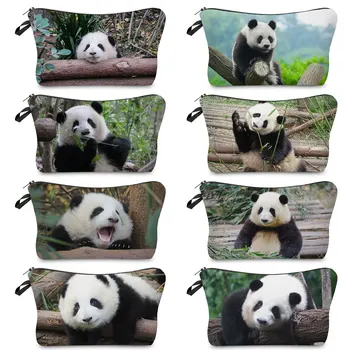 Eco Opakovane Čínsky Roztomilá Panda Vytlačené Žien Kozmetická Taška Pláži Toaletná Taška Mini Dámy Prenosné Organizátor Cestovné make-up Taška