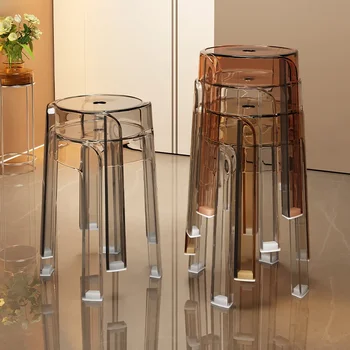 Kreatívne Moderný Jednoduchý Štýl Stoličky Priehľadné Stohovateľné Plastové Pribrala Akryl Kolo Nábytok Pre Domácnosť Zhustne