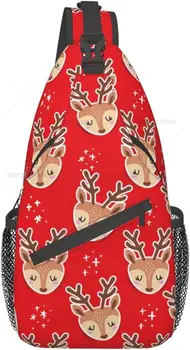 Sob Cartoon Vianočné Jeleň Crossbody Šatka Batoh Kožená Taška na Cestovanie Turistika Vianoce Hrudníka Taška Daypack pre Ženy, Mužov Bežné