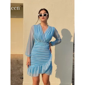 Lesk Prášok na Mieru Príležitosti Šaty pre Ženy Strany Svadobný Večer Aileen Koktail Sky Blue Krátke Prom Šaty Nové Šaty v