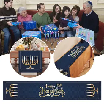 Šťastný Hanukkah Obrus Židovská Chanuka Menorah Tabuľka Kuchyňa Izba Kryt Domáce Dekorácie Jedálenský Festival Tabuľka Dekor Zrazeniny Z5J0