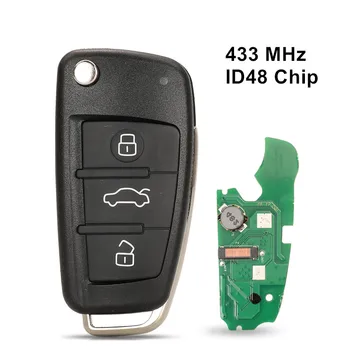 433MHZ ID48 Čip, 3 Tlačidlá Keyless Go Flip Smart Remote Auto kľúč Pre Audi A1/Q3 2011-2017 Fob 8X0 837 220