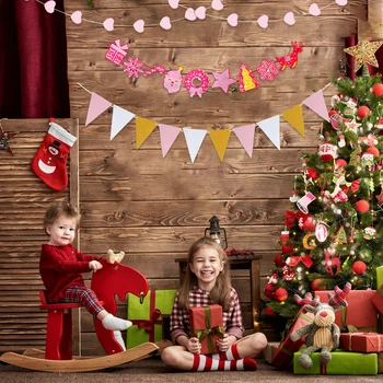 Cartoon Vianočný List Zástavy Santa Claus Elf Veselé Vianočné Girlandy Happy Xmas Noel Natal Navidad Domov Visí Prívesky