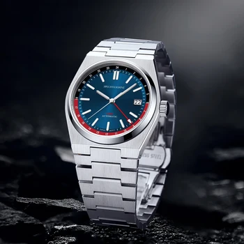 Specht&Sohne Nové 37MM Gmt Mechanické Náramkové hodinky Pre Mužov, Modrá Farba Sapphire Crystal Nehrdzavejúcej Ocele, Automatické Hodinky Vodotesné