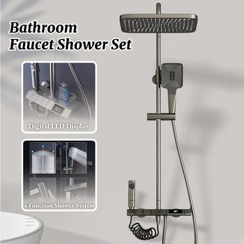 Kúpeľňa so sprchovým Kútom Celý Set Digitálny LED Displej Batérie, Sprcha Set Šedá Sprcha Systém Dažďa pod tlakom Horúcej Studená Sprcha Sady