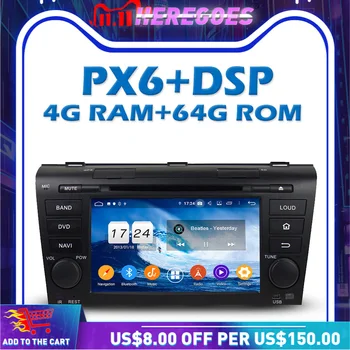 PX6 DSP IPS Android 10.0 4 GB 64 GB Auto DVD Prehrávač s GPS Map RDS Automatické Rádio, wifi, Bluetooth 5.0 Pre Mazda 3 2003 2004 2005 až 2008 2009