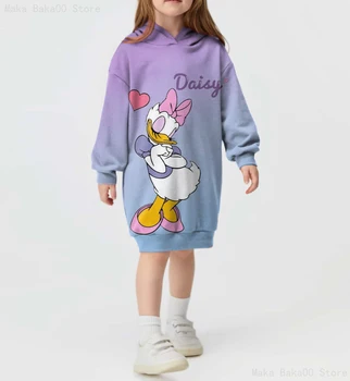 2023 Nové Disney Dievčatá Sveter Tlač Donald Duck Daisy Bežné Cartoon Šaty s Kapucňou Strany Street Style Sveter detské Oblečenie