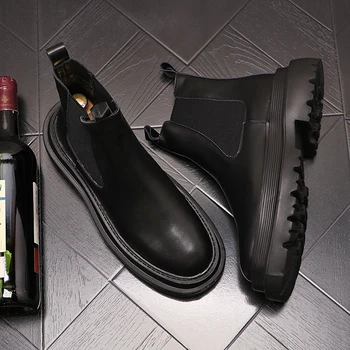 pánske bežné originálne kožené topánky čierne trendy topánky platformu kovboj vysokej boot strany banquet dizajnér členok chelsea botas muž