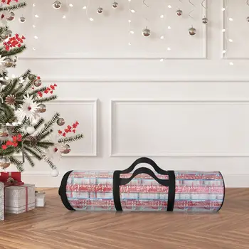 Vianočný Darček Skladovanie Taška Valca, Prenosný Úložný Vak Baliaci Papier, Priehľadné Rukoväť, Taška Vonkajšie Nástroj PVC+ Nylon Drôt
