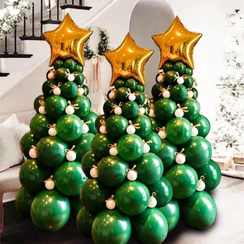 97pcs Zelený Vianočný Stromček Balón Arch Garland Vianočný Strom s Golden Star Balóny pre Navidad 2023 Vianočný Večierok Domova