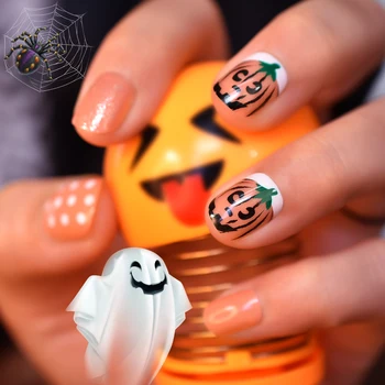 Kúzelná Halloween Štýl Stlačte na Nechty False Nechty Oranžová Tekvica Demon Prst na Denné Nosenie, Nechty Krátke Námestie Falošné Nechty 24pcs