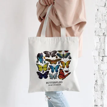 Letné Vintage Nové Kreslené Motýľ Tlače, Elegantné kórejský Sladké Ulzzang Harajuku Veľkú Kapacitu, Plátené tašky Iny Žien Taška cez Rameno