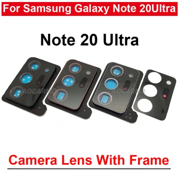 1Pcs Black Silver Zadné zadný Objektív S Rámom A Nálepky Náhradný Diel Pre Samsung Galaxy Note 20U Ultra