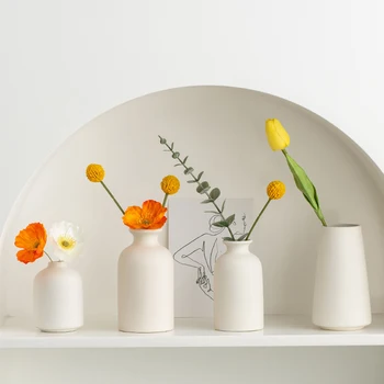 Mini In Nordic Biele Keramické Vázy Obývacia Izba Výzdoba Domov, Keramiky a Porcelánu pre Kvety, Vázy Ploche Figúrka