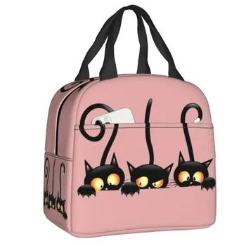 Čierne Mačky Cartoon Vzor Izolované Obed Tašky pre Ženy Halloween Čarodejnice Mačka Prenosné Tepelné Chladnejšie Jedlo Obed Box