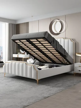 Americký luxusná posteľ spálňa veľkú posteľ moderný jednoduchý mäkké skladovanie manželská posteľ Európskej posteľ