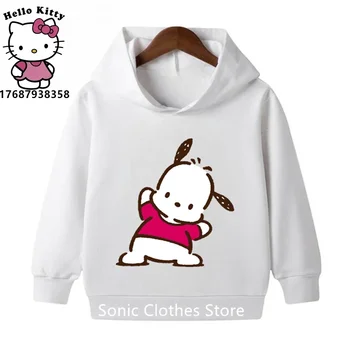 Deti Hello Kitty Hoodies Mikina Cartoon Pochacco S Kapucňou, Deti, Detské Oblečenie Detí Dievčatká Batoľa Biele Oblečenie